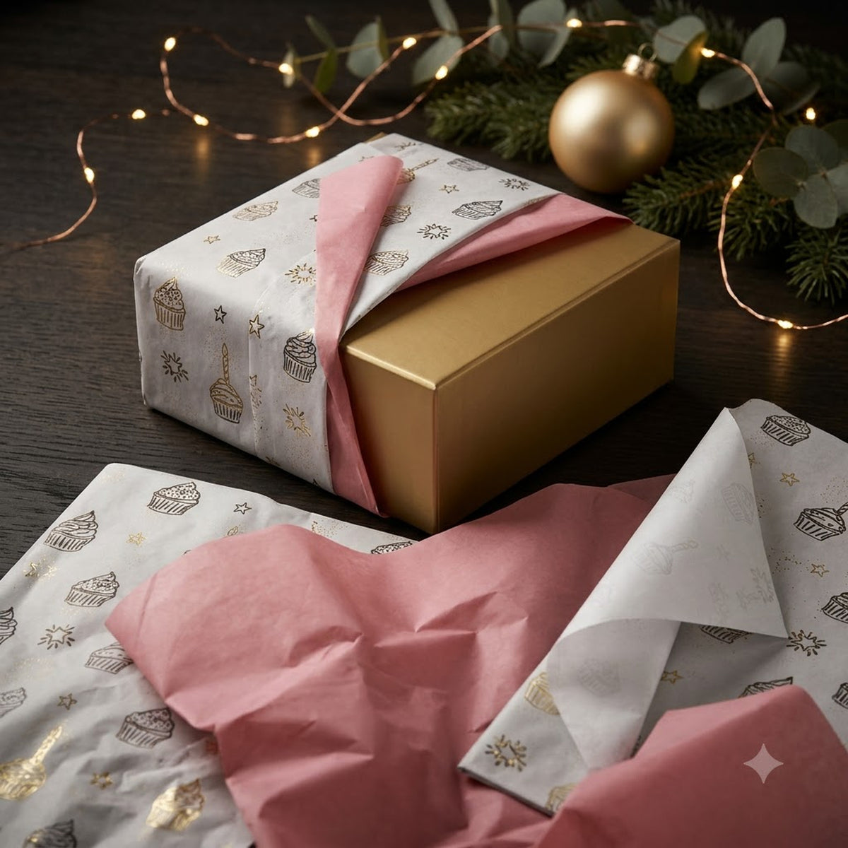 Pack of 8 Sweet Celebration Luxury Silver Foil Design & Plain Pink 50 x 70 cm Tissue Sheets - Birthday, Cake, Girls