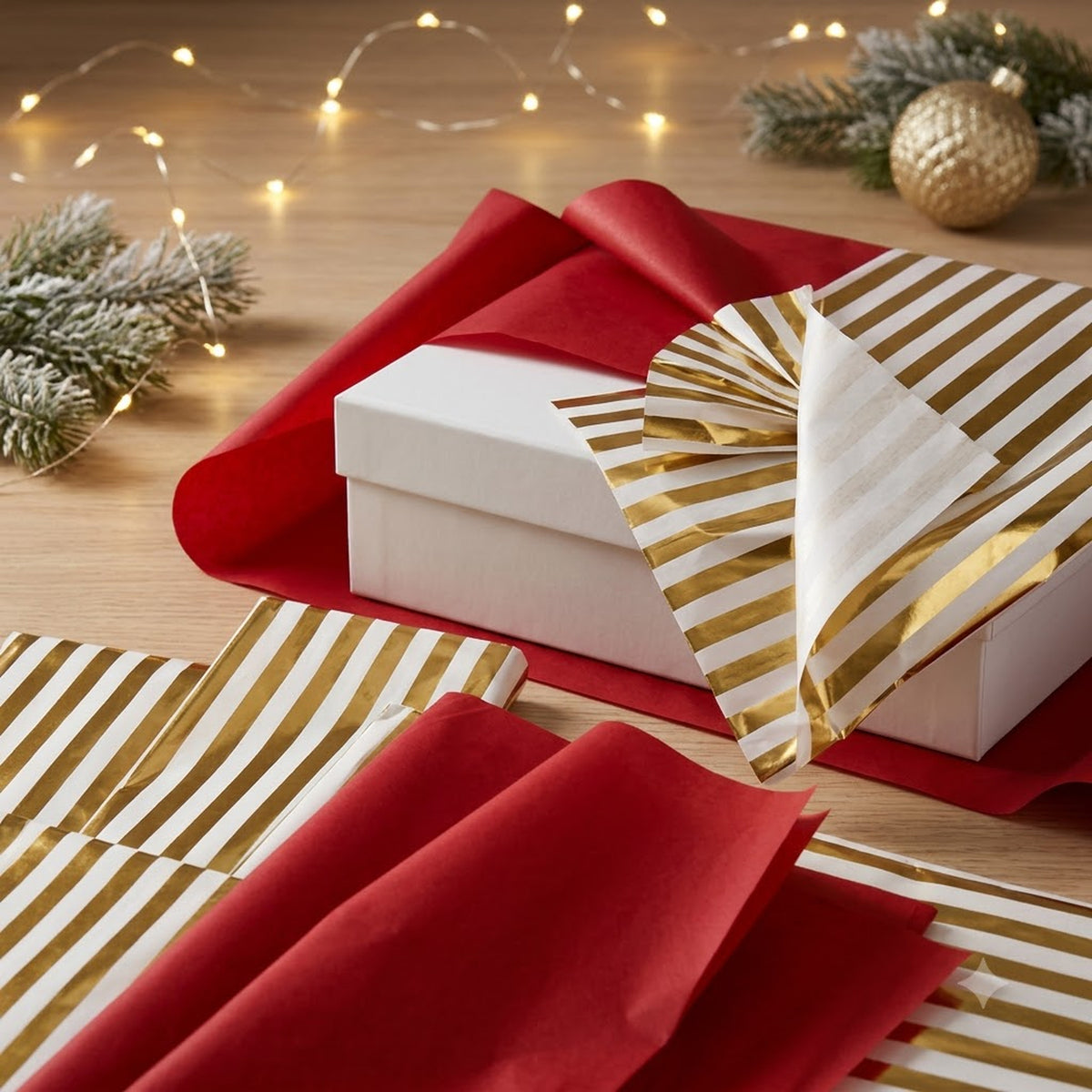 Pack of 8 Abstract Stripes Luxury Foil Design & Plain Red 50 x 70 cm Tissue Sheets - Christmas Wedding Valentine's Day