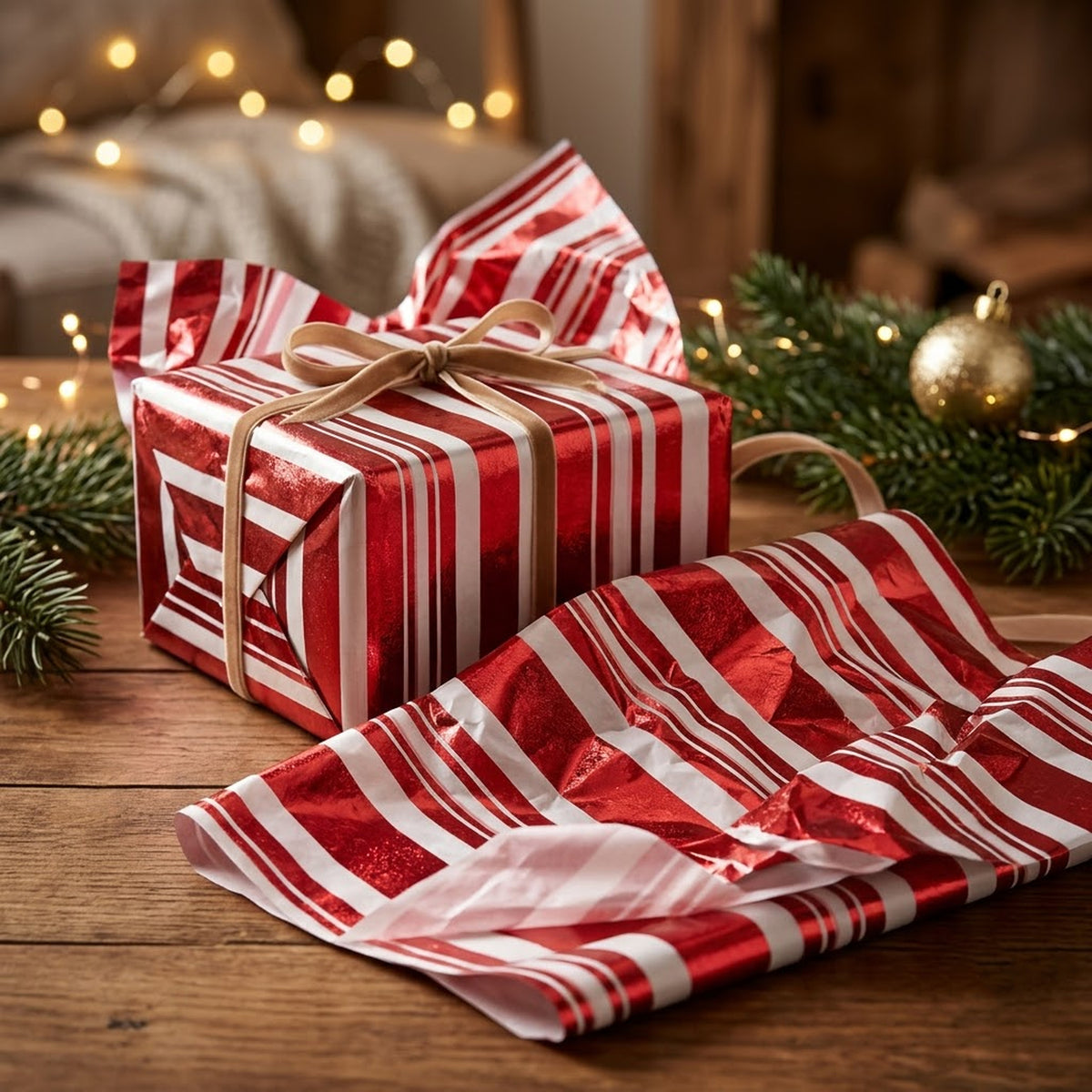 Pack of 5 Modern Stripe Band Design 50 x 70 cm Luxury Red Foil Tissue Sheets - Christmas, Valentines, Anniversary