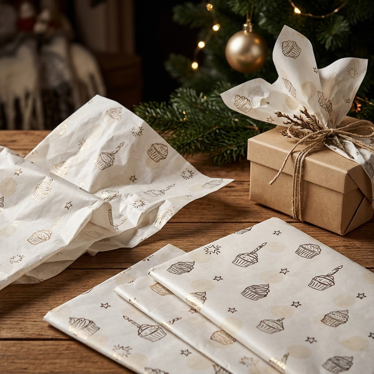 Pack of 5 Sweet Celebration Design 50 x 70 cm Luxury Silver Foil Tissue Sheets - Birthday, Cake