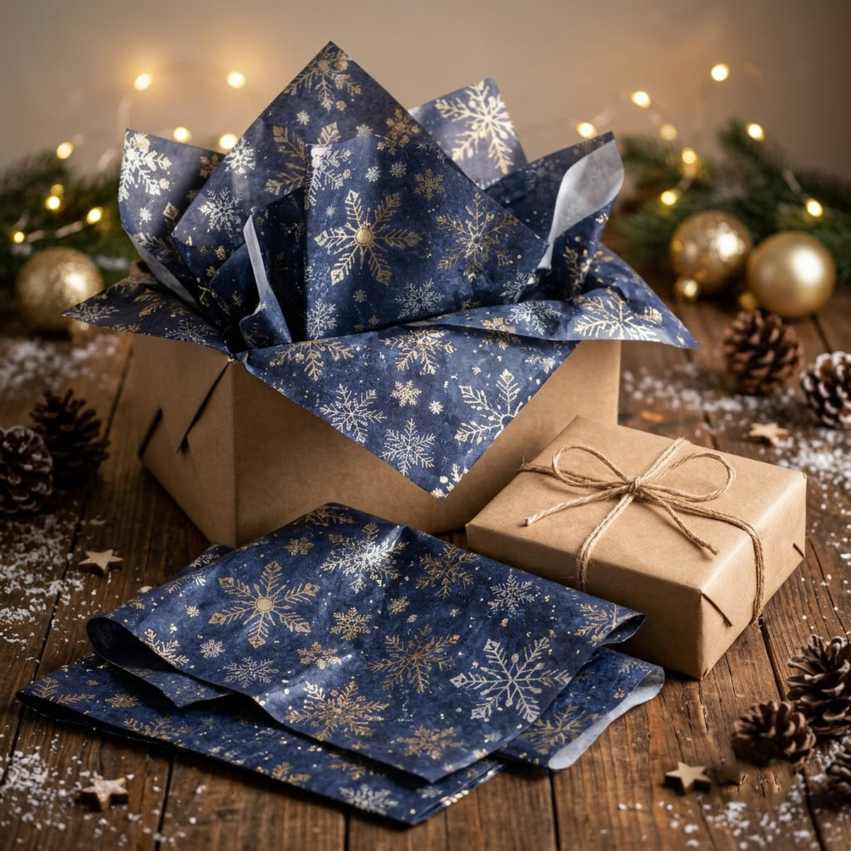 Pack of 5 Winter Christmas Snowflakes Design 50 x 70 cm Luxury Silver Foil Tissue Sheets