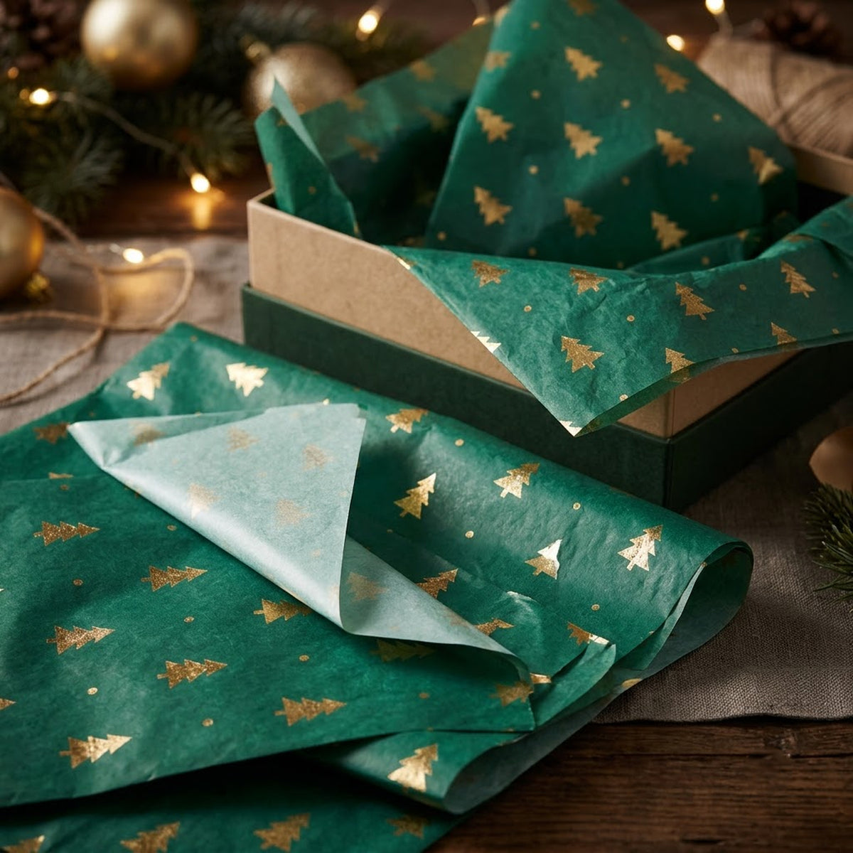 Pack of 5 Christmas Tree Dots Design 50 x 70 cm Luxury Gold Foil Tissue Sheets