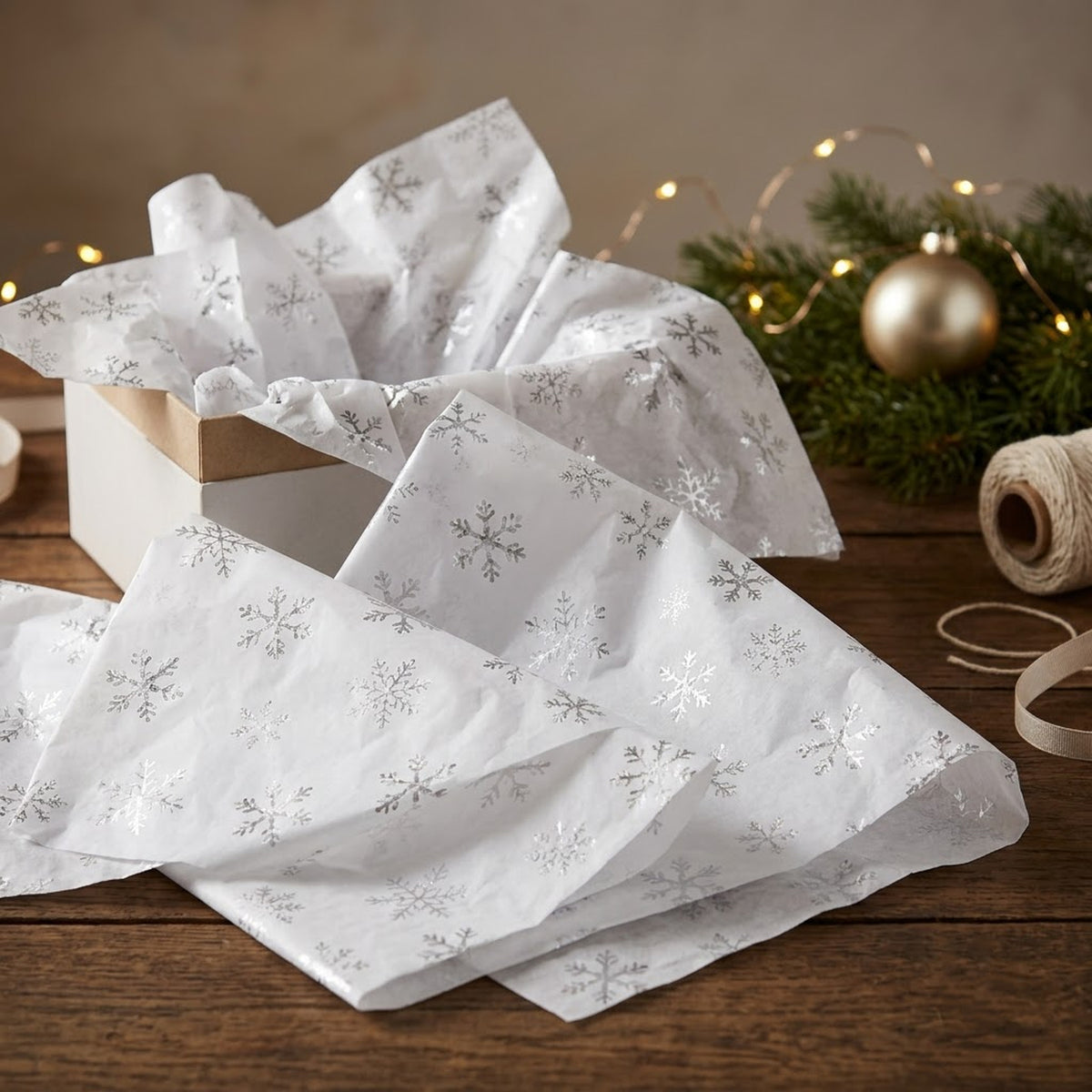 Pack of 5 Christmas Snowflakes Dots Design 50 x 70 cm Luxury Silver Foil Tissue Sheets