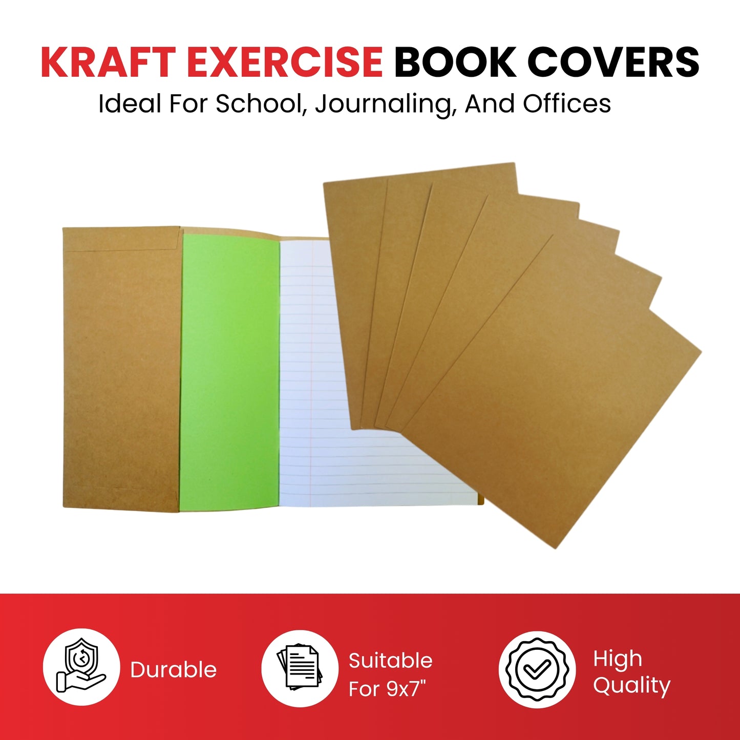 Pack of 5 9x7" Kraft Paper Exercise Book Covers by Janrax
