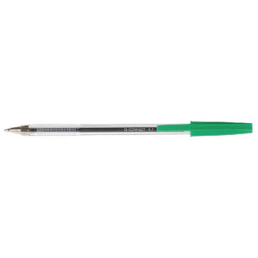 Box of 50 Medium Green Ballpoint Pens by Q Connect