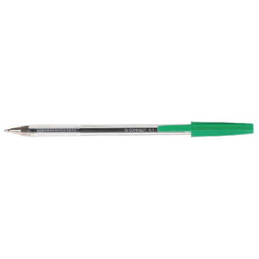 Box of 50 Medium Green Ballpoint Pens by Q Connect