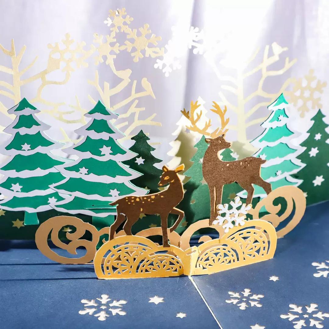 Snowy Reindeer Forest 3D Pop Up Christmas Card