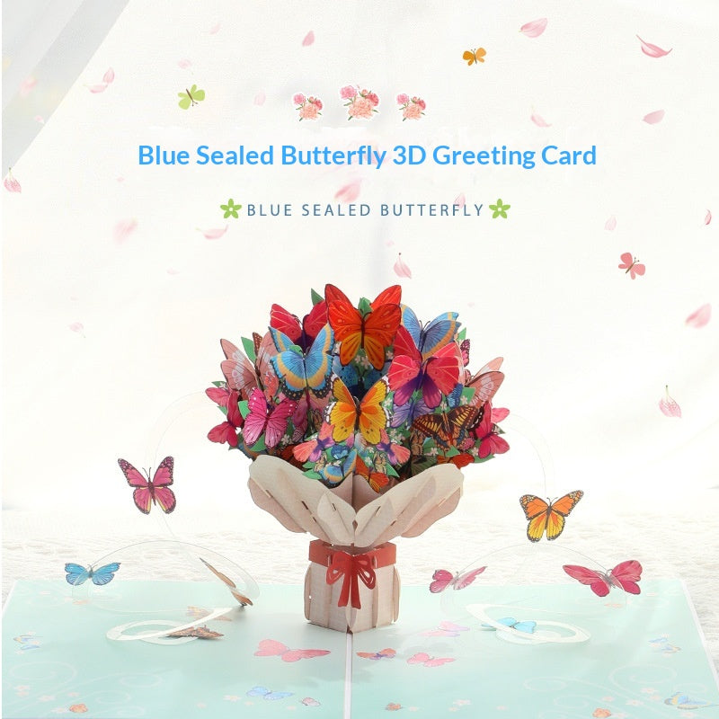 Blue Sealed Butterfly Bouquet 3D Pop Up Greeting Card