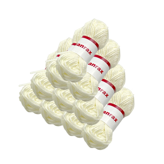 Pack of 10 Off White Acrylic Yarn Rolls – 10g each, 4 Strand 8 Ply Knitting Wool