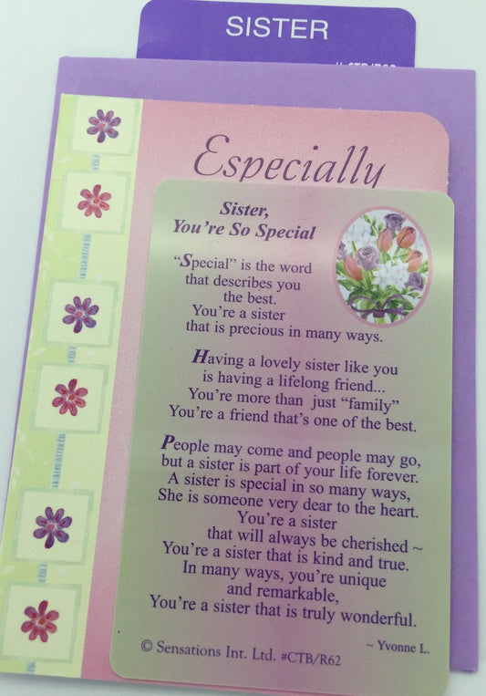 Sister You're So Special Sentimental Keepsake Wallet / Purse Card