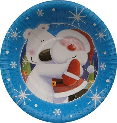 Pack of 10 Santa & Polar Bear Design Christmas Party Paper Plates
