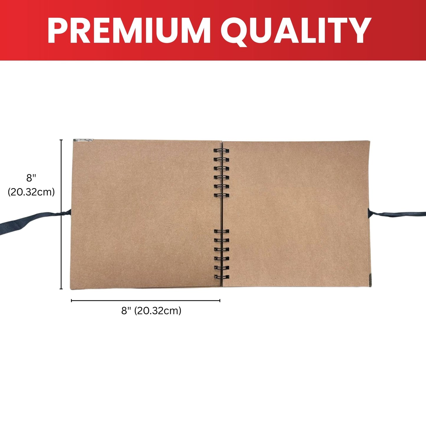 30 Sheets 20x20cm Spiral Bound 180gsm Kraft Scrapbook with Ribbon Closure