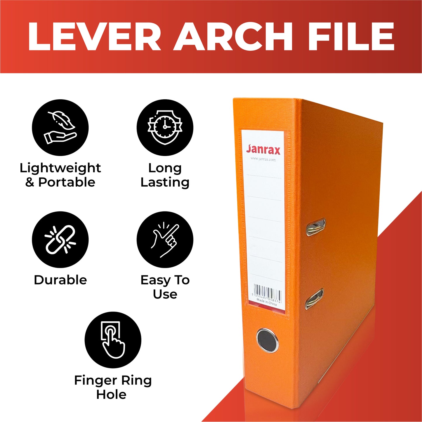 Pack of 3 A4 Orange Paperbacked Lever Arch Files by Janrax