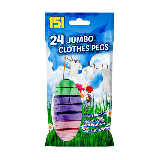 24 Jumbo Plastic Clothes Pegs - Assorted Colours