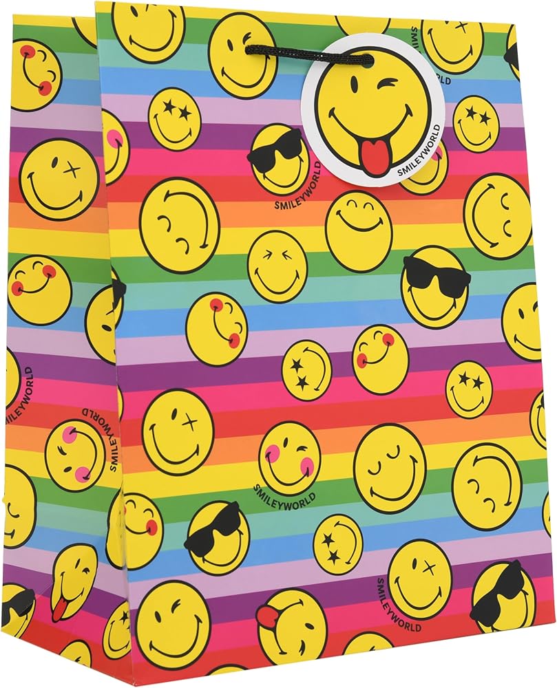 Smiley Design Large Portrait Gift Bag for Birthdays, Thank You Any Occasion