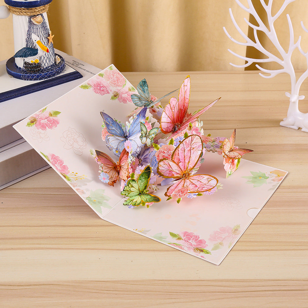 Peach Butterfly and Flowers 3D Pop Up Greeting Card - Birthday Mother Anniversary