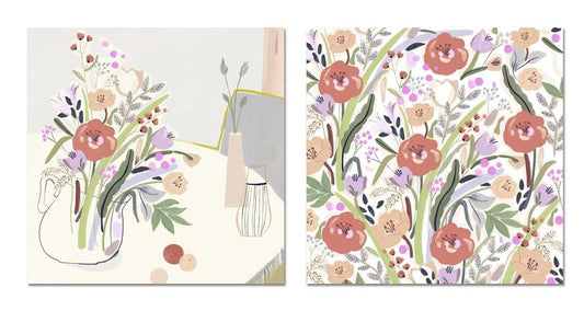 Floral Flower 2 Design Pack of 10 Open Blank Greeting Cards