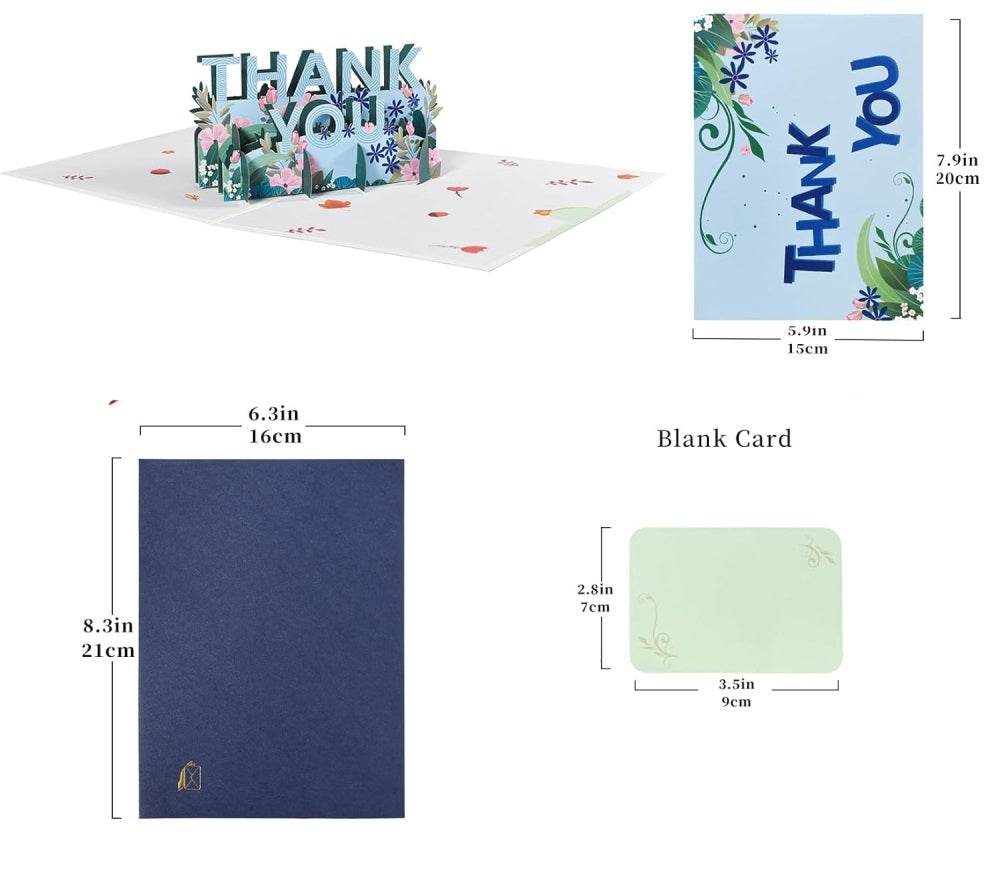 Lettering with Floral Blooms 3D Pop Up Thank You Card