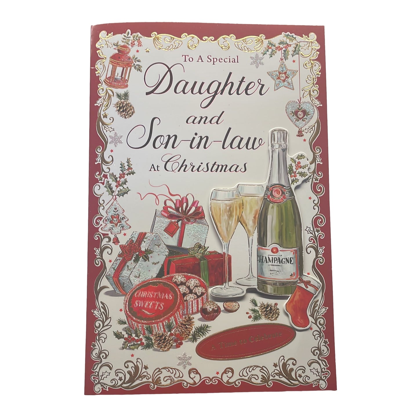 To a Special Daughter and Son In Law Elegant Christmas Celebration Card