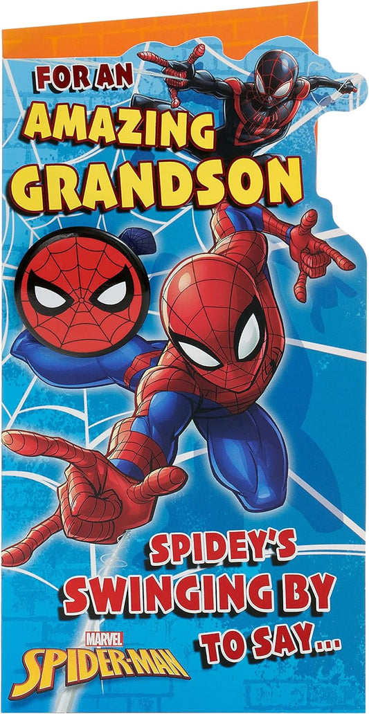 Marvel Spider-Man Grandson Birthday Card with Badge