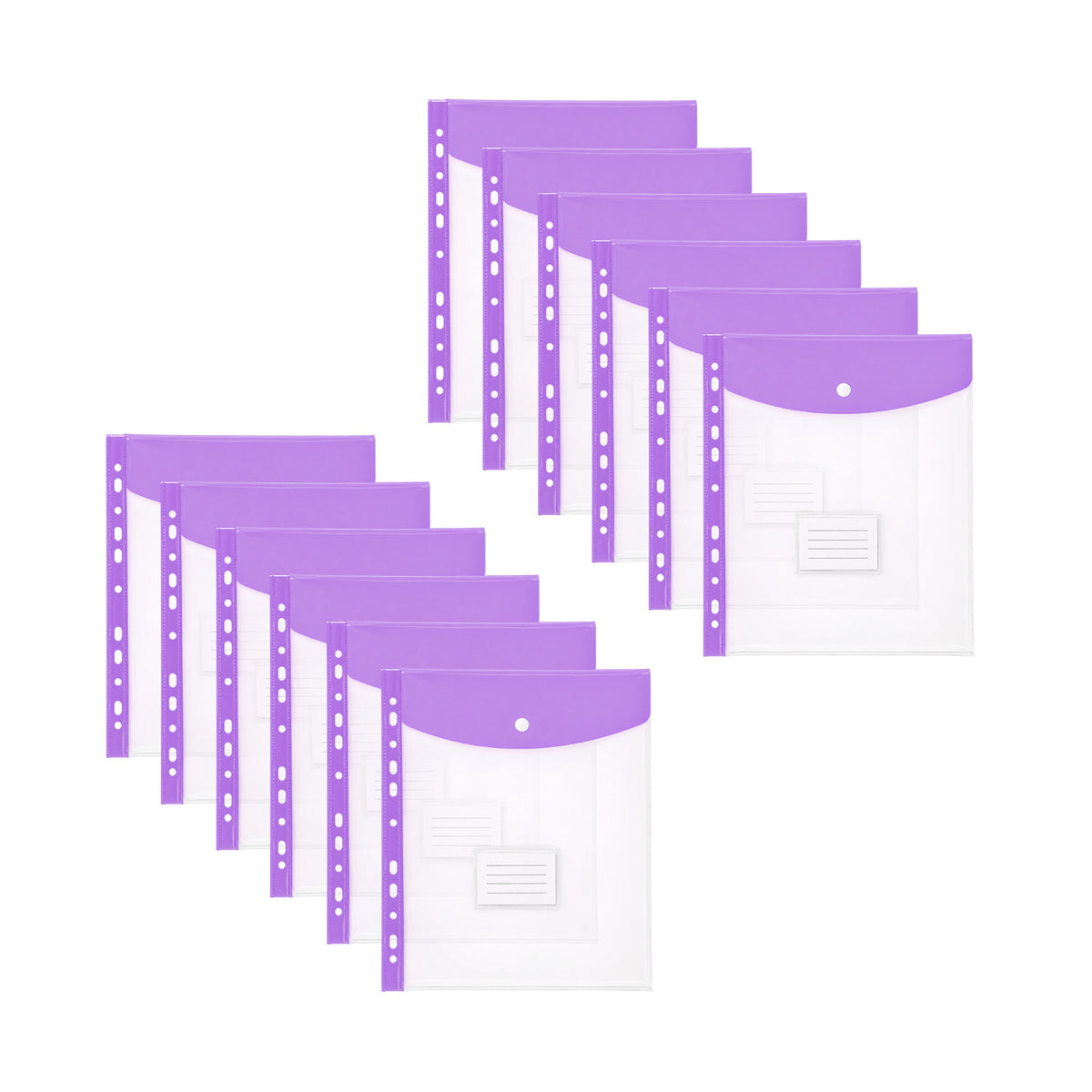 Pack of 12 A4 Pastel Purple Filling Plastic Document Wallets With 11 Holes