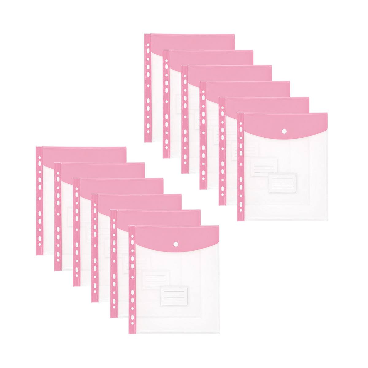 Pack of 12 A4 Pastel Pink Filling Plastic Document Wallets With 11 Holes
