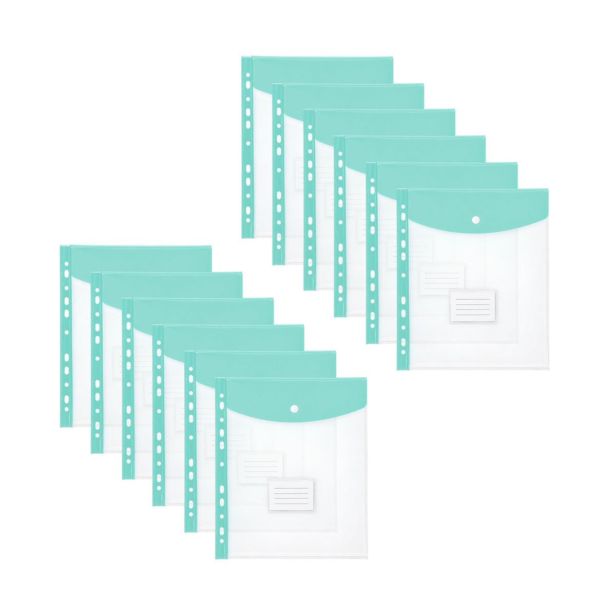 Pack of 12 A4 Pastel Green Filling Plastic Document Wallets With 11 Holes