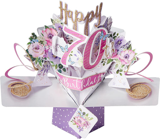 Pop Up 70th Birthday Flowers Greeting Card