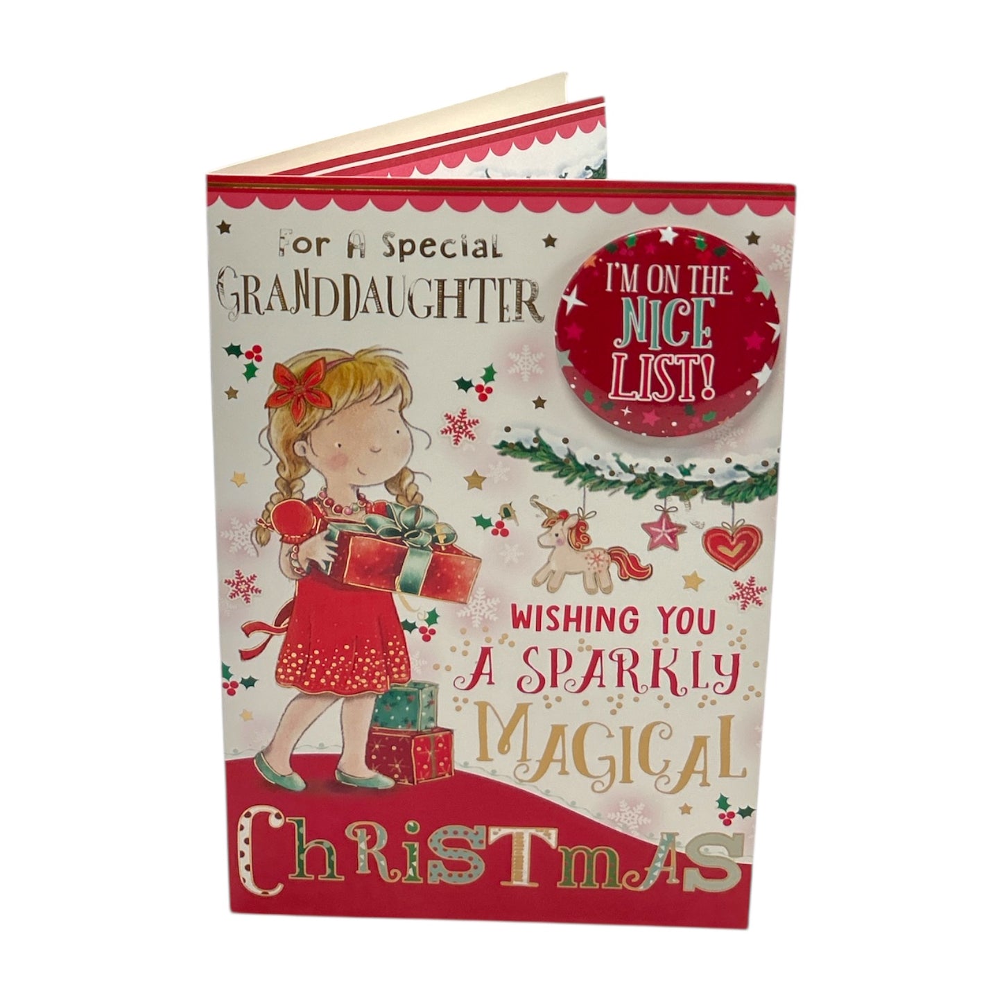 For a Special Granddaughter Sparkly Magical Christmas Card With Badge