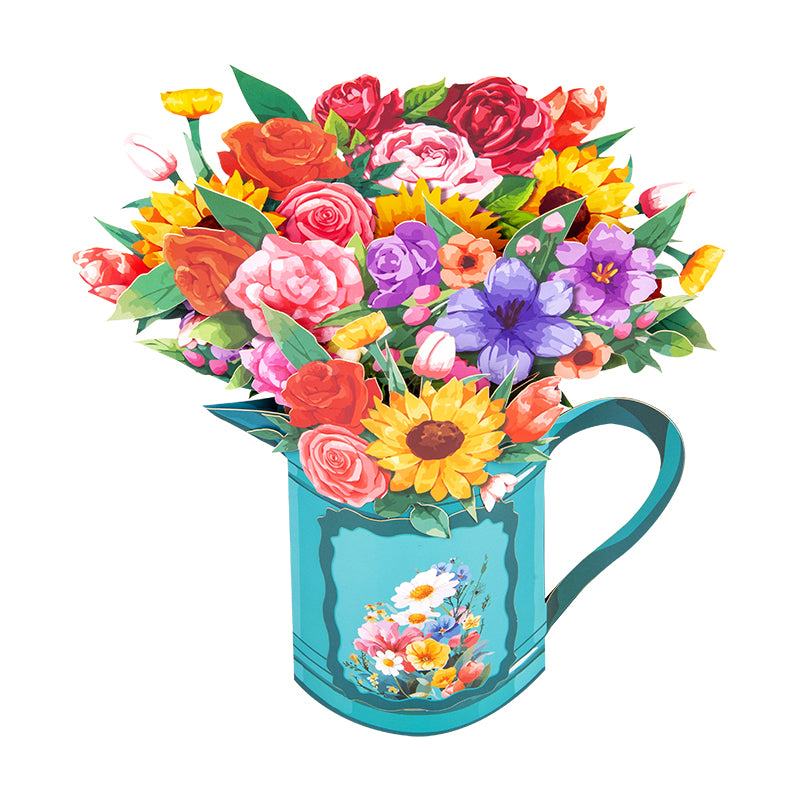 Garden Symphony Mixed Flower 3D Pop Up Pitcher Vase Greeting Card - Birthday Anniversary Mother's Valentine's Day