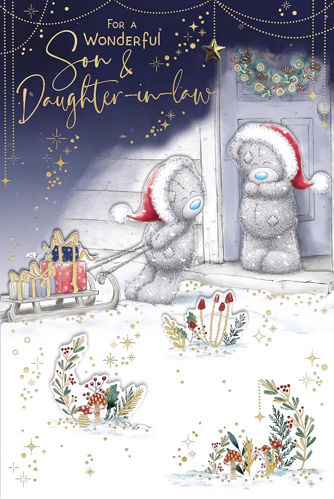 Bears With Sledge Son And Daugther In Law Christmas Card