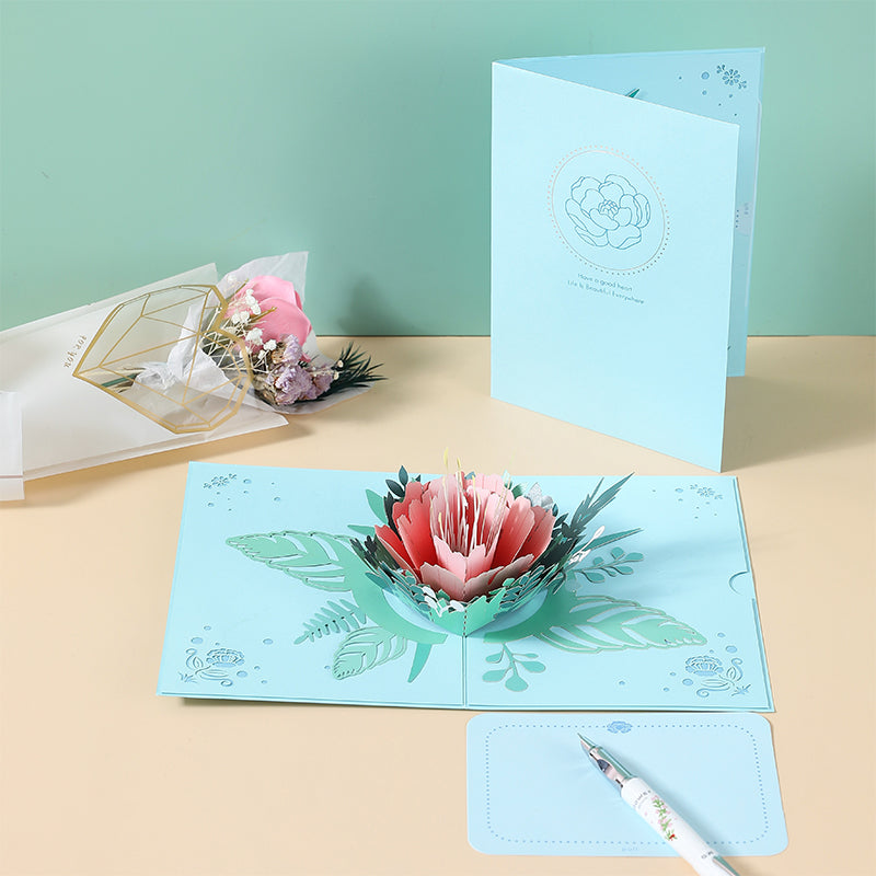 Blushing Peony Bloom 3D Pop Up Greeting Card