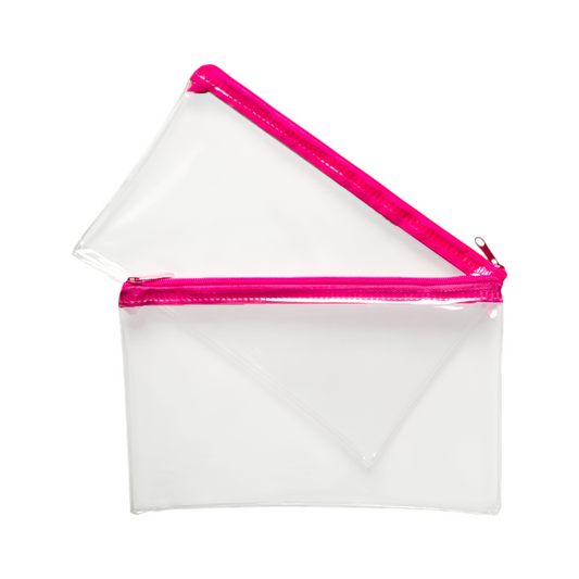 Pack of 2 Janrax 8x5" Pink Zip Clear Exam Pencil Cases