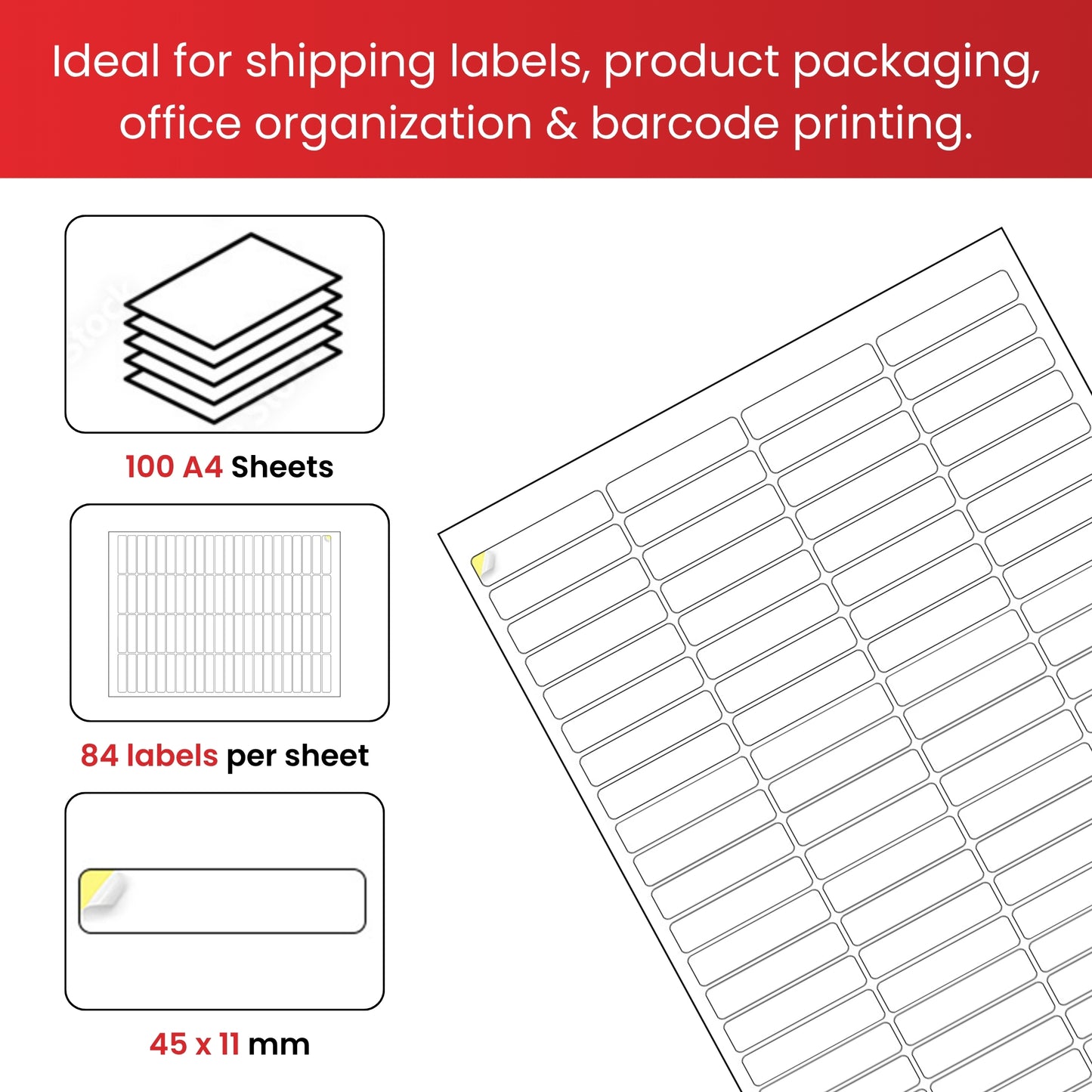 Pack of 8400 White 45x11mm Self Adhesive Labels (84 Labels per A4 Sheet)