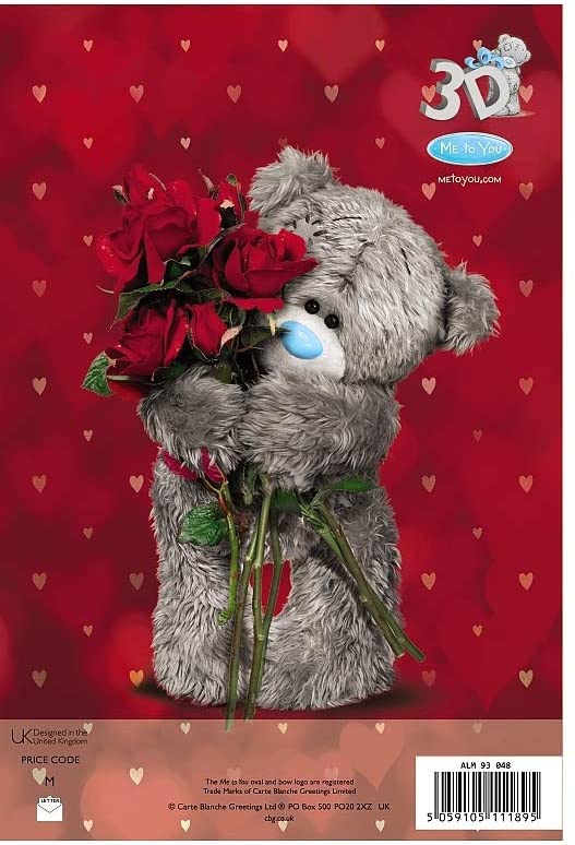 For My Gorgeous Wife Bear And Roses 3D Holographic Anniversary Card