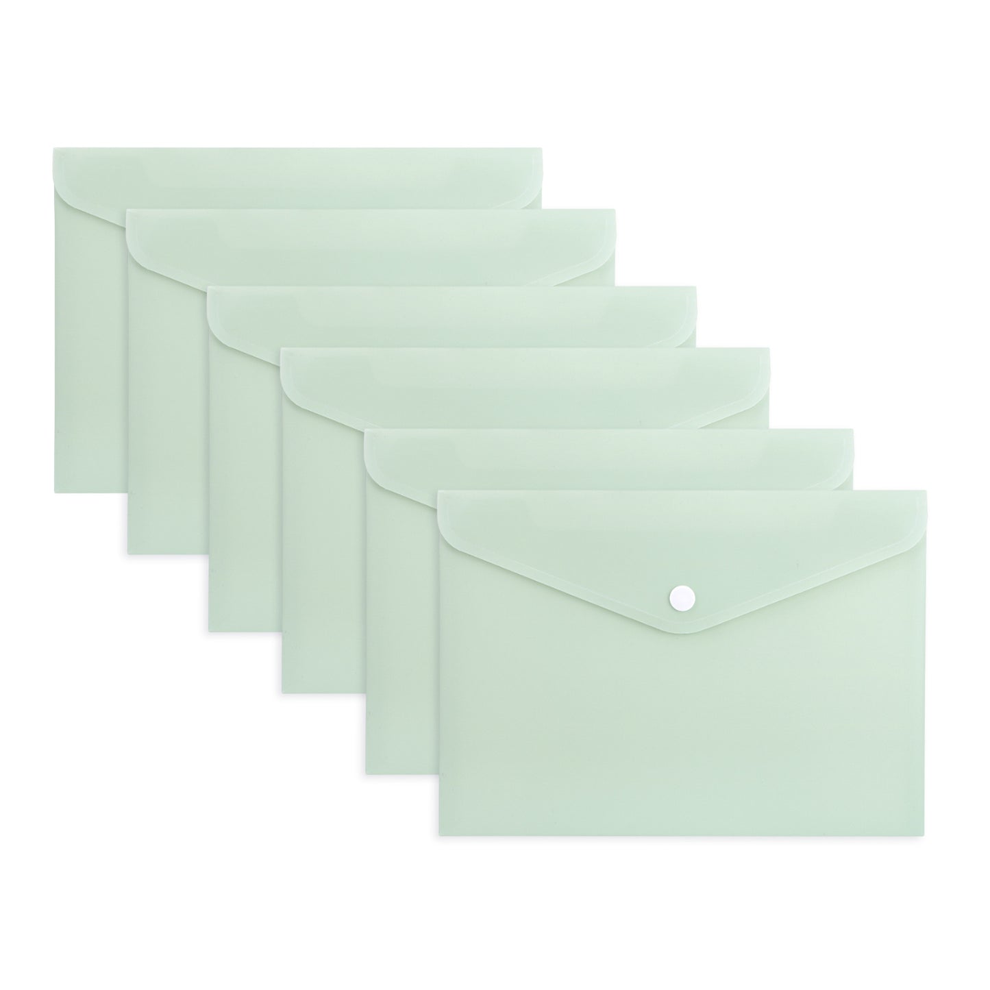 Pack of 12 A4 Light Pastel Green Soft Touch Plastic Document Wallets with Button Closure