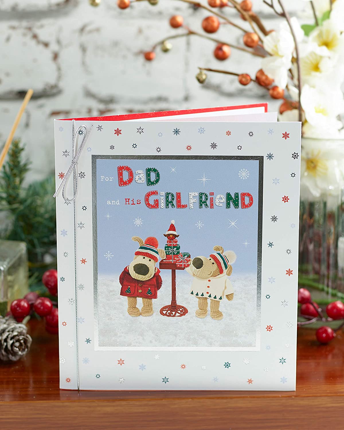 For Dad And His Girlfriend Boofle In Snow Design Christmas Card 