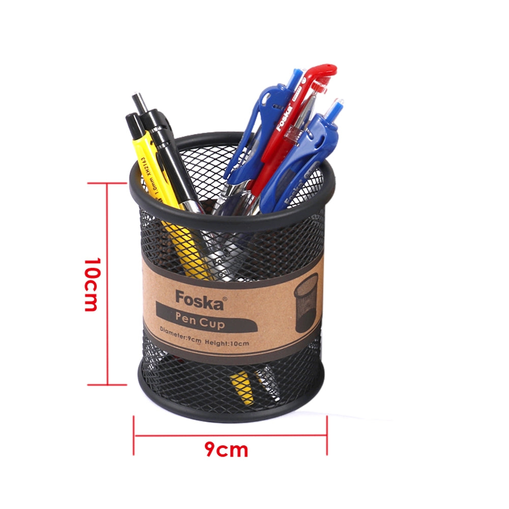 Pack of 4 Black Wire Mesh Desk Pen Pot 9 x 10cm