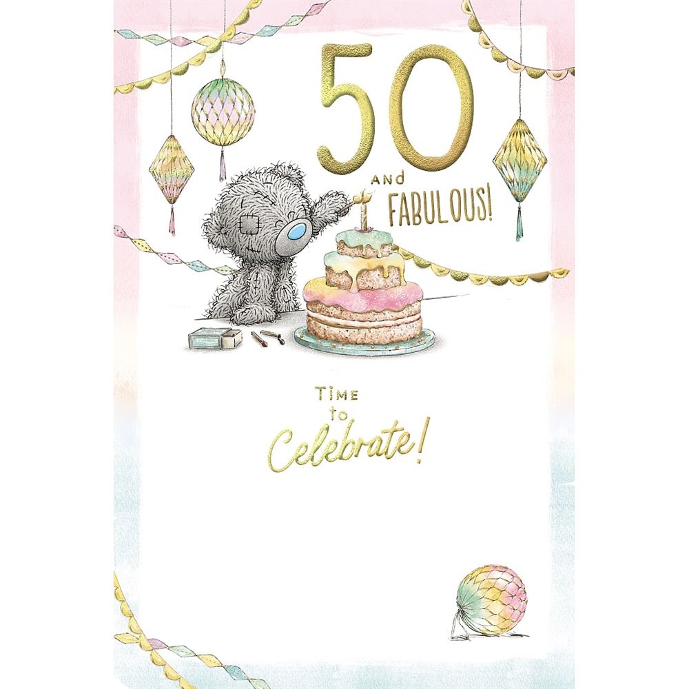 Bear Lighting Candle On Cake 50th Birthday Card