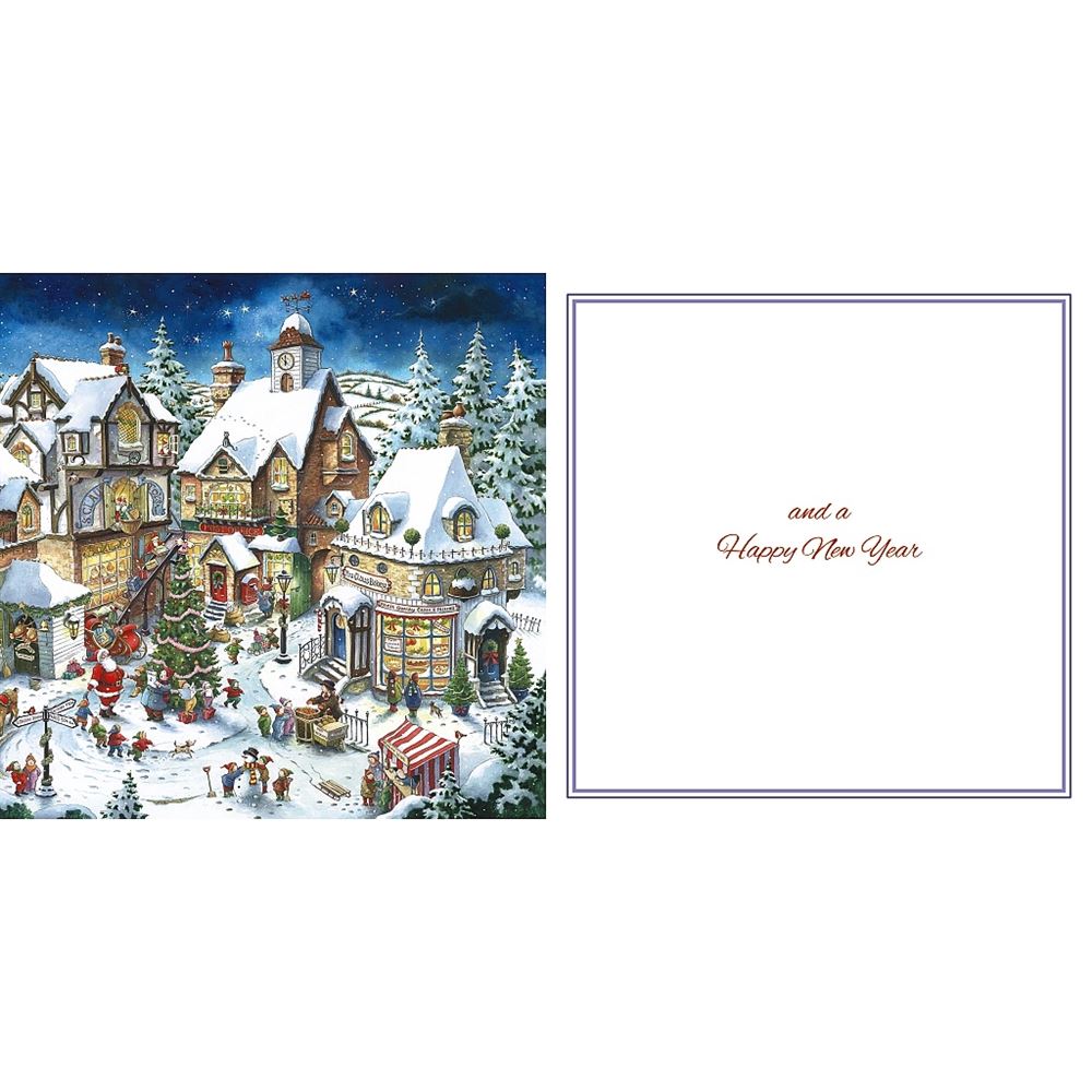 Town Scene Classic 3D Lenticular Traditional Festive Merry Christmas Card with Detachable Keepsake