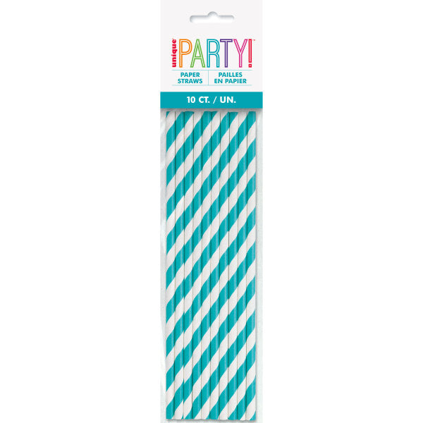 Pack of 10 Caribbean Teal Striped Paper Straws