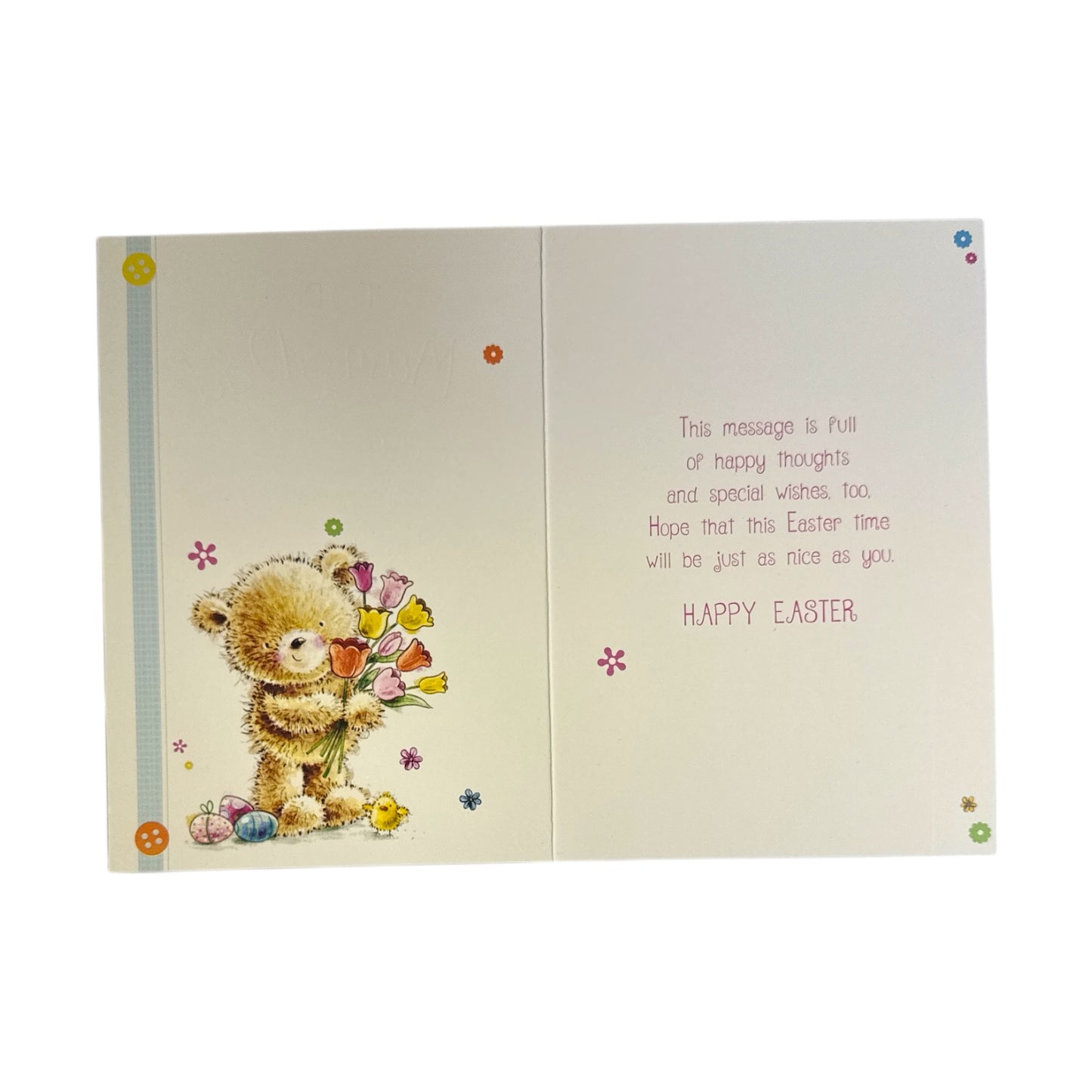 To Dear Mum And Dad  Cute Teddy Holding Tulip Flowers Design Easter Card