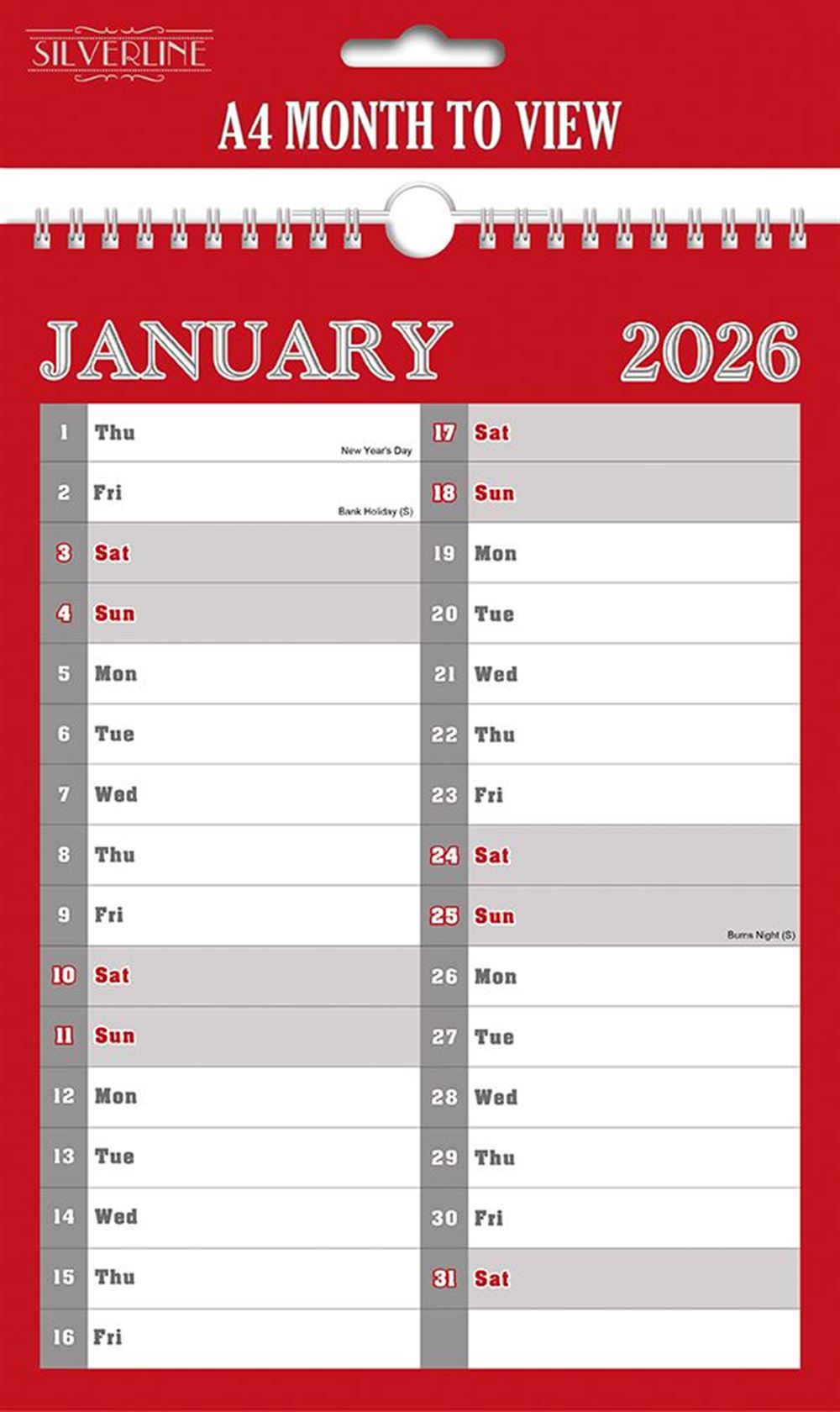 A4 Month To View Calendar 2026 – 297mm x 210mm