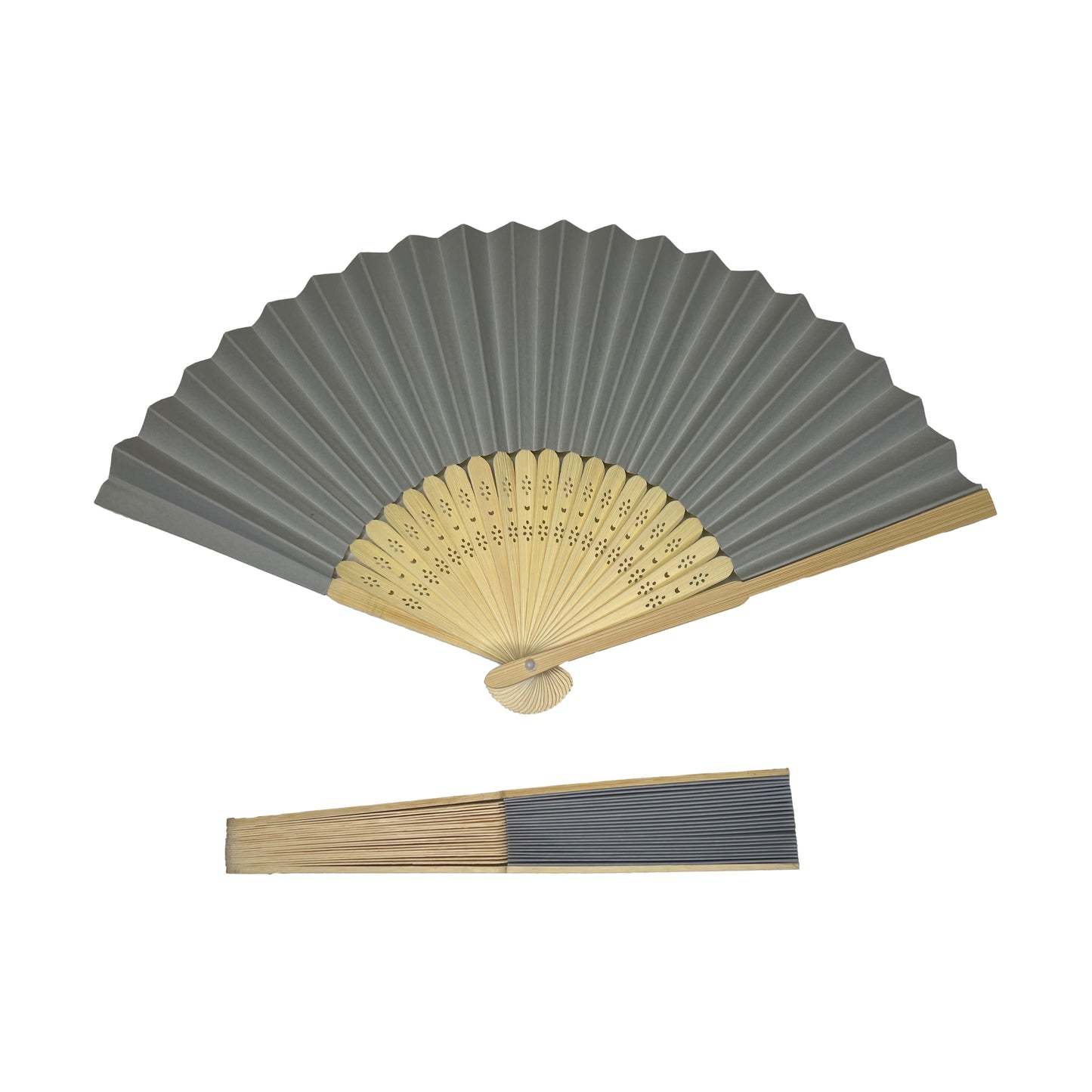 Pack of 10 Grey Paper Foldable Hand Held Bamboo Wooden Fans by Parev
