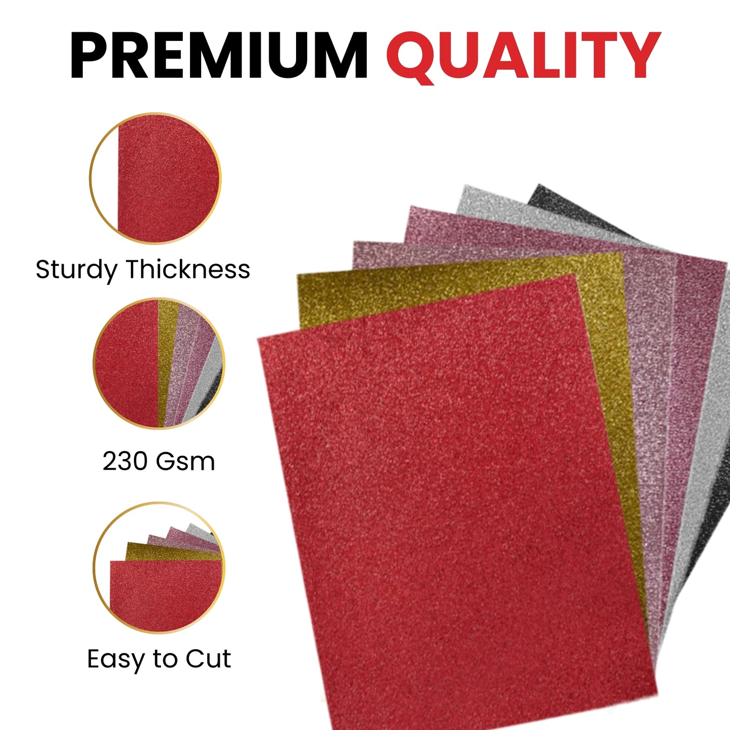 Pack of 60 A4 Assorted Valentine's Day Coloured 230gsm Craft Glitter Card Sheets – 6 Colours (10 each)