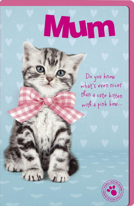 Mum Cute Kitten With Bow Mother's Day Greeting Card