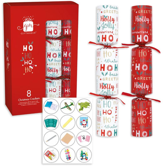 Pack of 8 HO HO HO Text Christmas Dinner Crackers