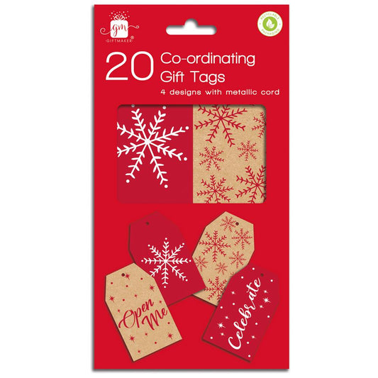 Pack of 20 Kraft Sparkle Christmas Gift Tags with Co-ordinating Metallic Cord