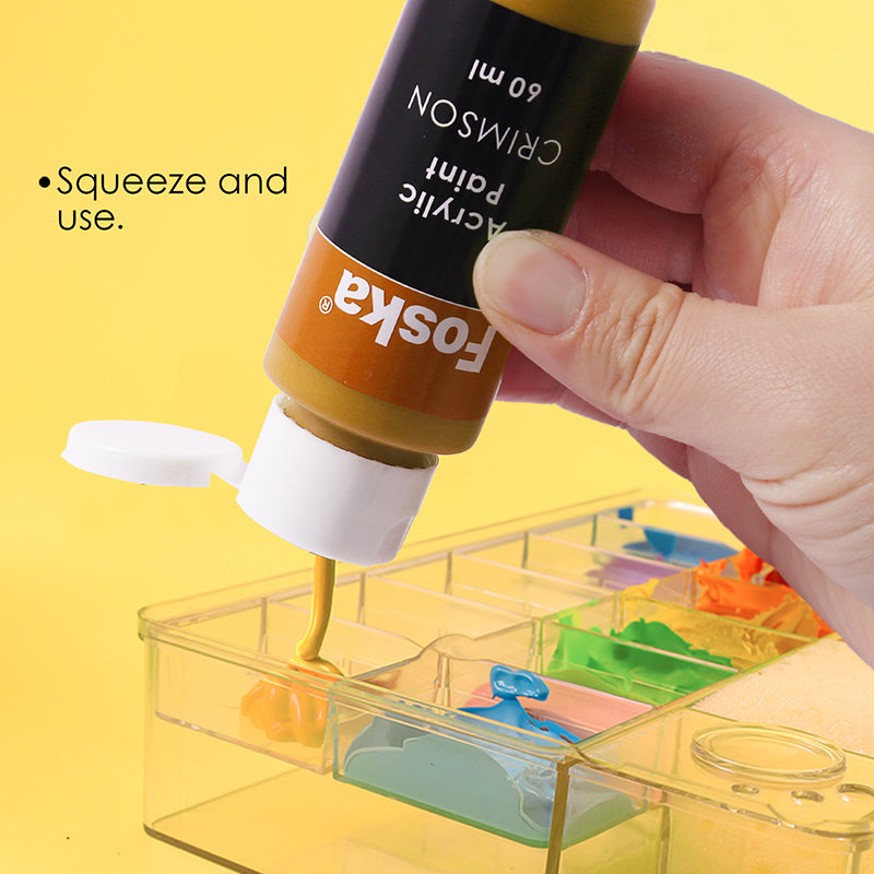 Pack of 12 Assorted Colour 60ml Acrylic Colour Paint Pots