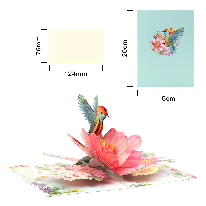 Hummingbird Whispers Pink Blossom 3D Pop Up Greeting Card